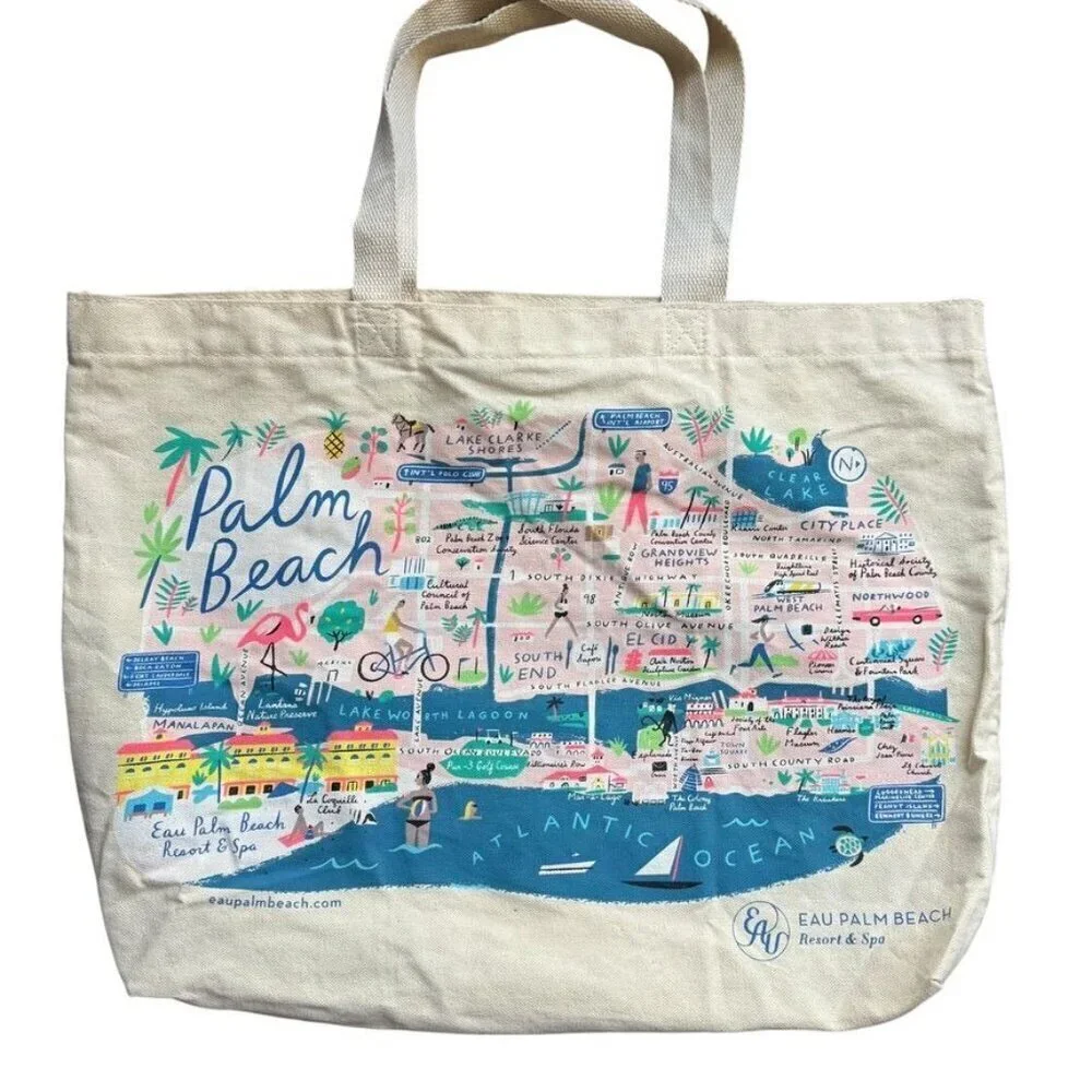 EAU Palm Beach Resort Canvas Tote Beach Bag Map Libby VanderPloeg preppy